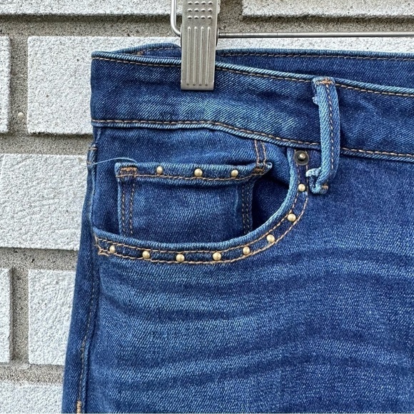 Driftwood Amelia Studded Straight Leg Jeans Dark Wash Raw Hem Side Slit Size 30 - Picture 14 of 14